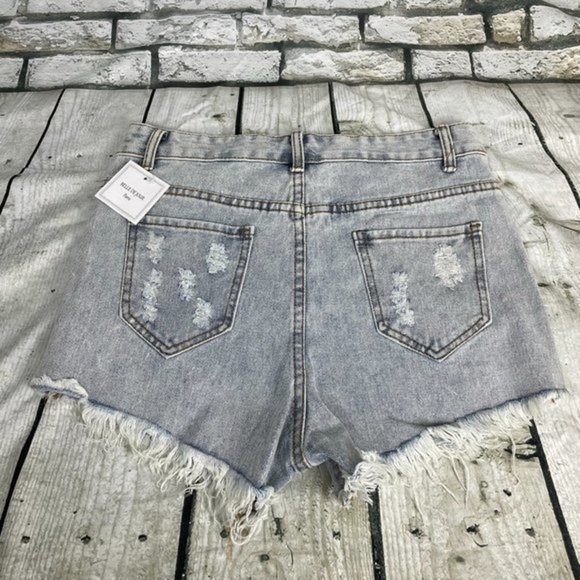 BELLE DE JOUR Light Blue Ripped Cutoff Short Large - Picture 13 of 16
